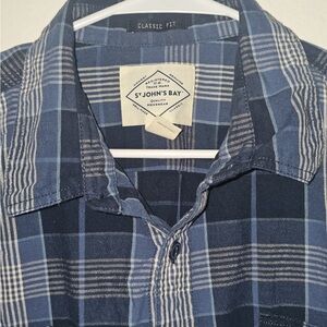 St. John's Bay Navy and Light Blue Checkered Shirt